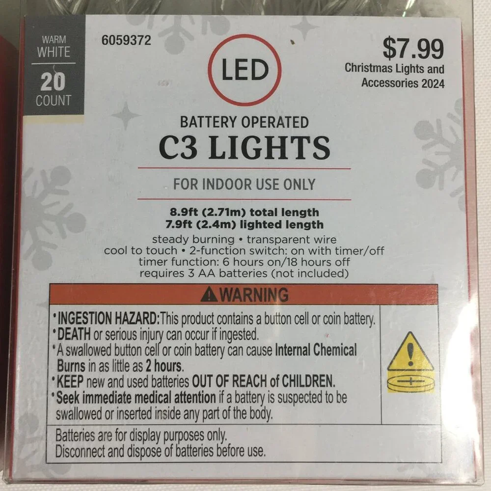 2 Packs of Battery Operated C3 Christmas Lights 20 Count Warm White with Timer